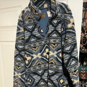 Wrangler Geometric Blue and Cream Teddy Jacket